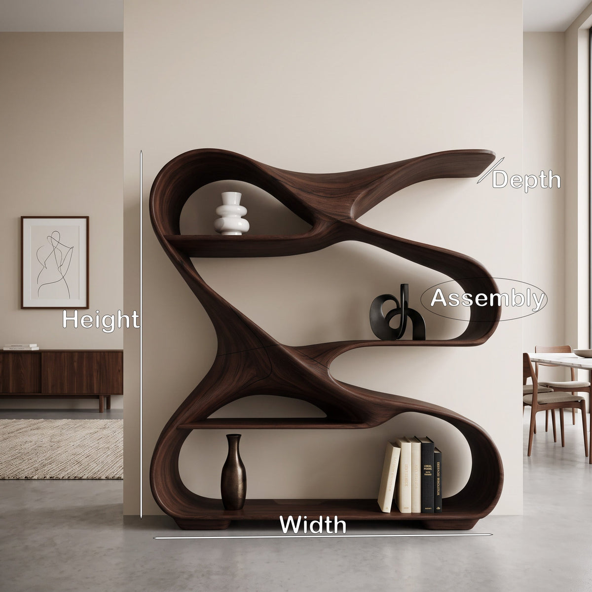 Modern Freeform Sculptural Wood Bookshelf for Office Display - view 8