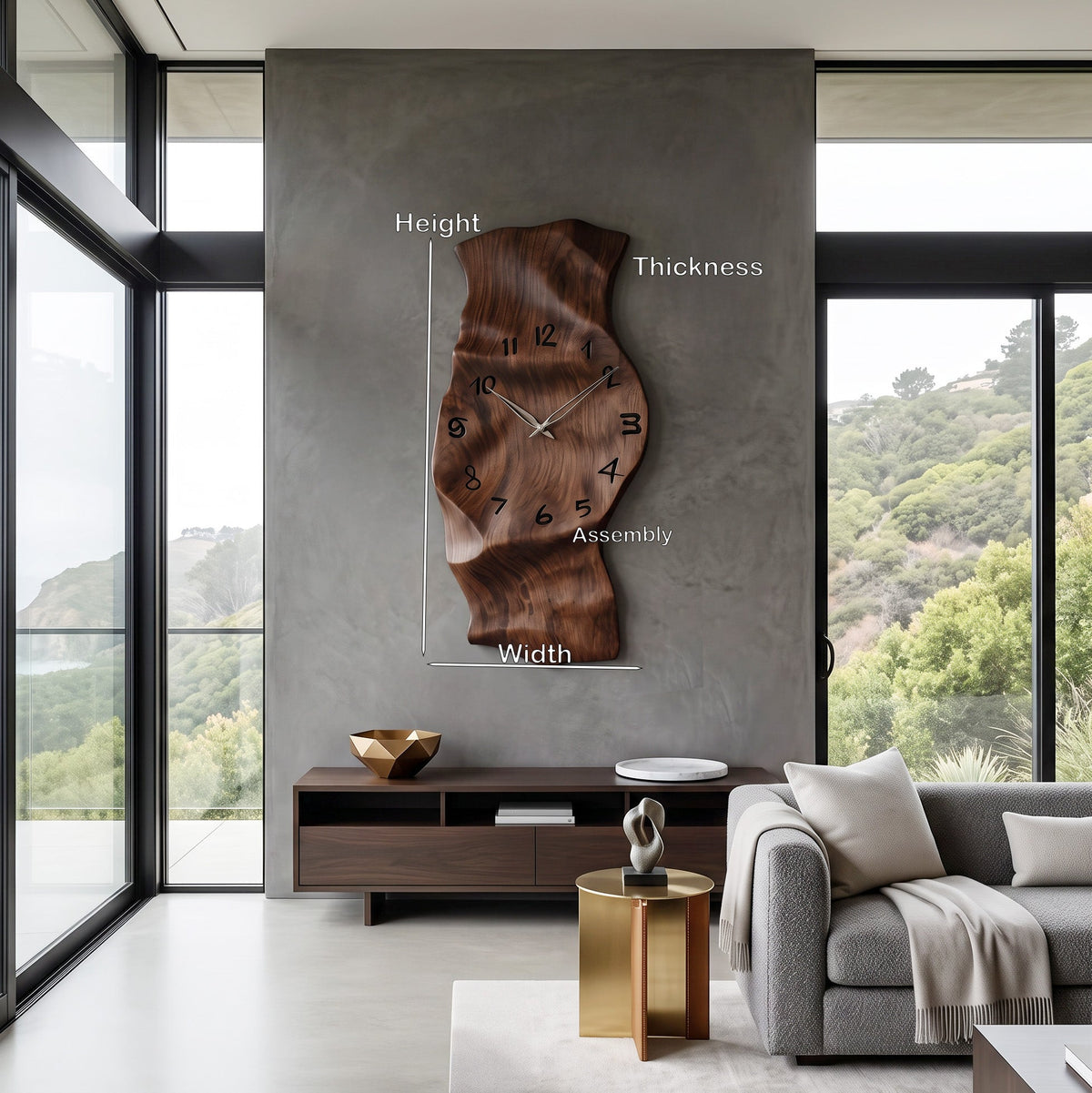Vertical Solid Wood Sculptural Wall Clock with Organic Curves - view 7