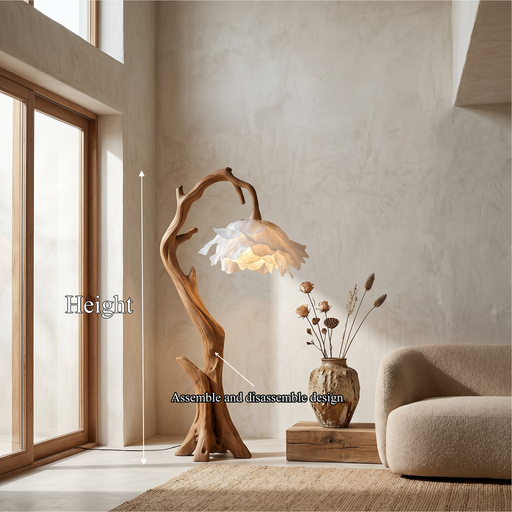 Flower Floor Lamp with Handcrafted Solid Wood Base - view 8