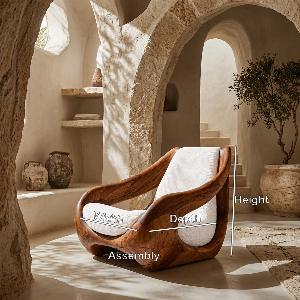 Sculptural Solid Wood Accent Chair with Carved Organic Curves - view 8