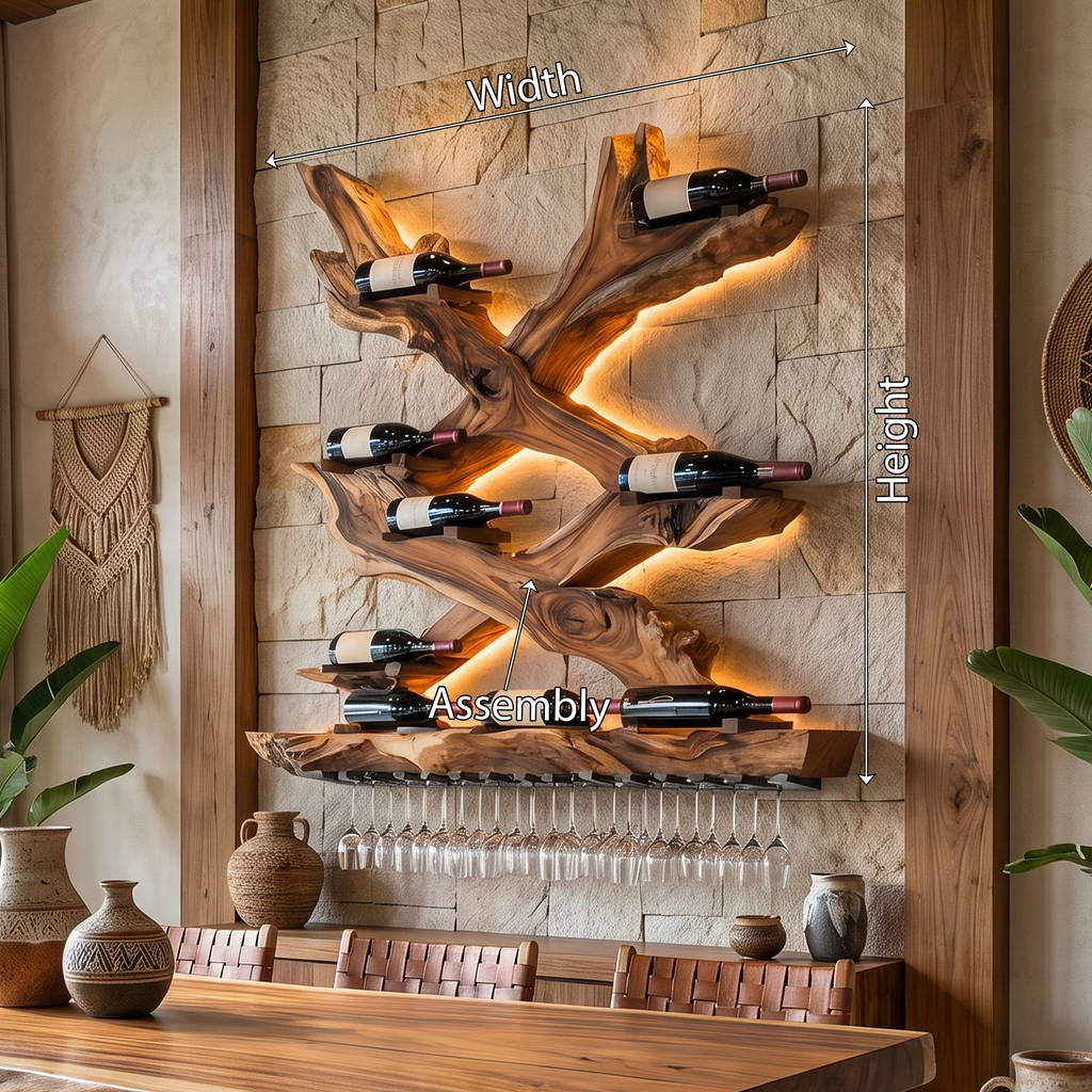 Monkeypod Wood Wall Wine Rack with Mid-Century Rustic Style - view 8