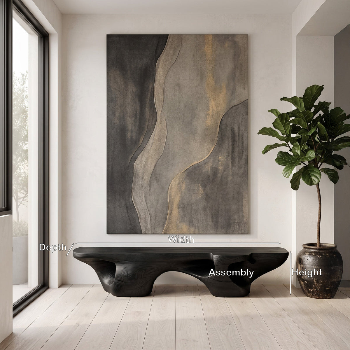 Carved Solid Wood Sculptural Bench in Black for Living Room - view 5