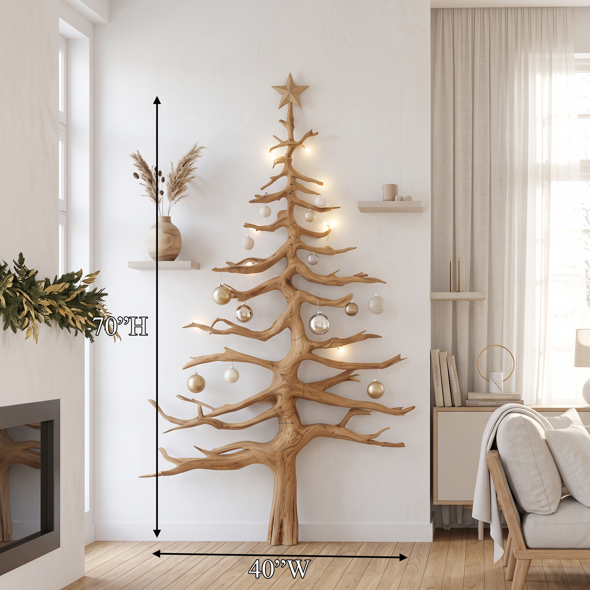 Rustic Pine Tree Wall Shelf with Carved Wood Branches - view 8