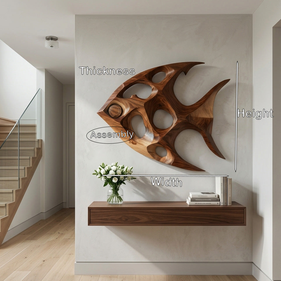 Fish Inspired Sculptural Solid Wood Wall Art with Open Voids - view 8