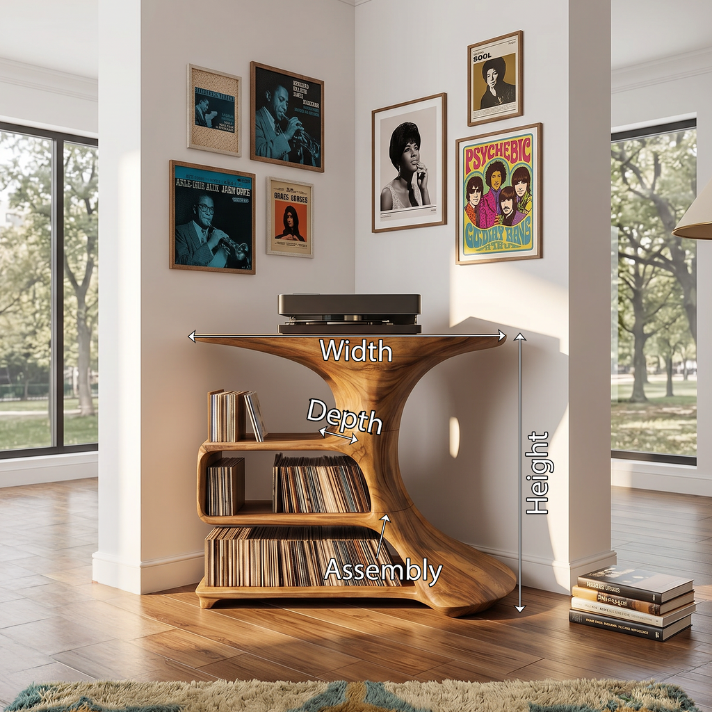 Mid-Century Hardwood Media Console and Record Stand for Bedroom - view 8