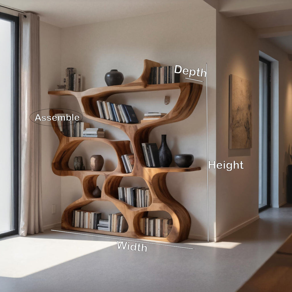 Organic Carved Solid Wood Bookshelf with Open Compartments - view 8