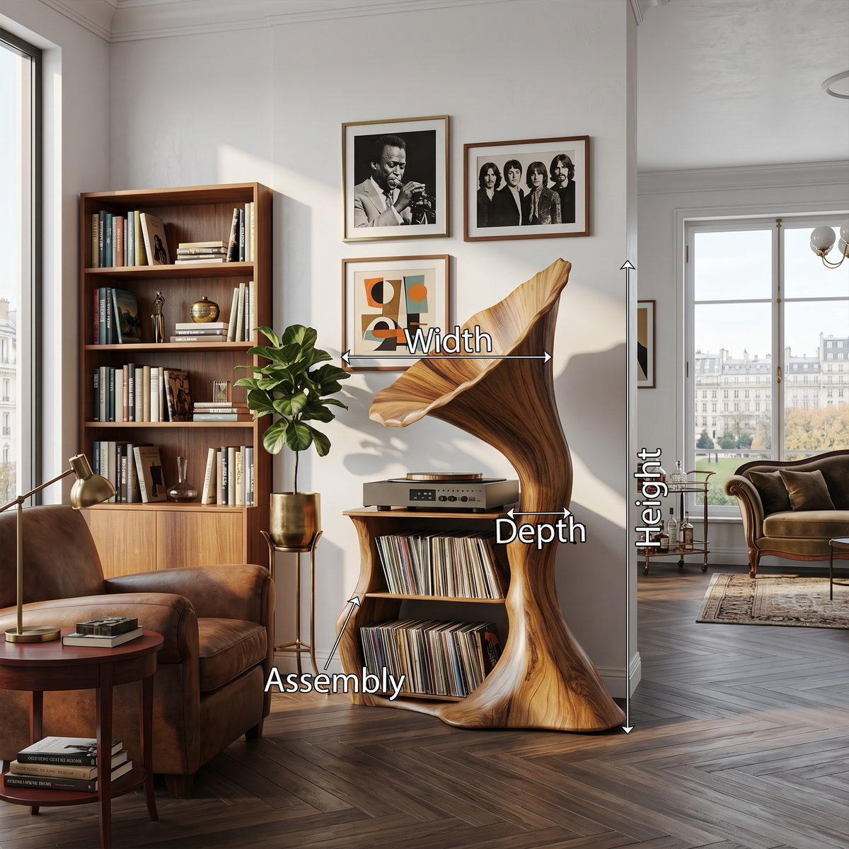 Handcrafted Hardwood Record Player Stand with Cube Storage - view 8