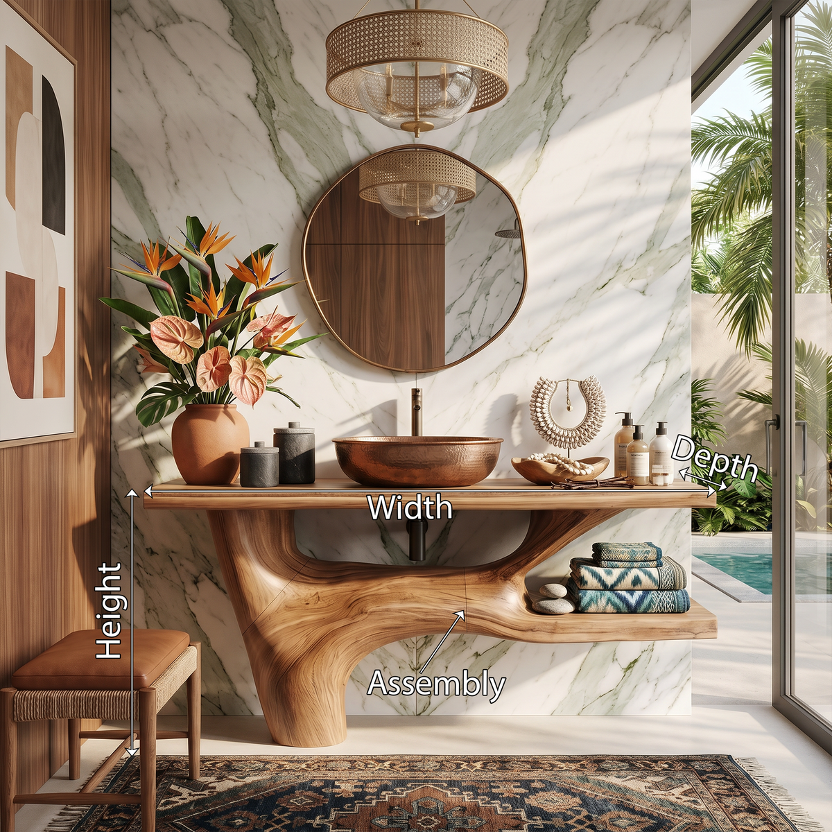 Handcrafted Solid Wood Bathroom Vanity in Natural Rustic Style - view 8