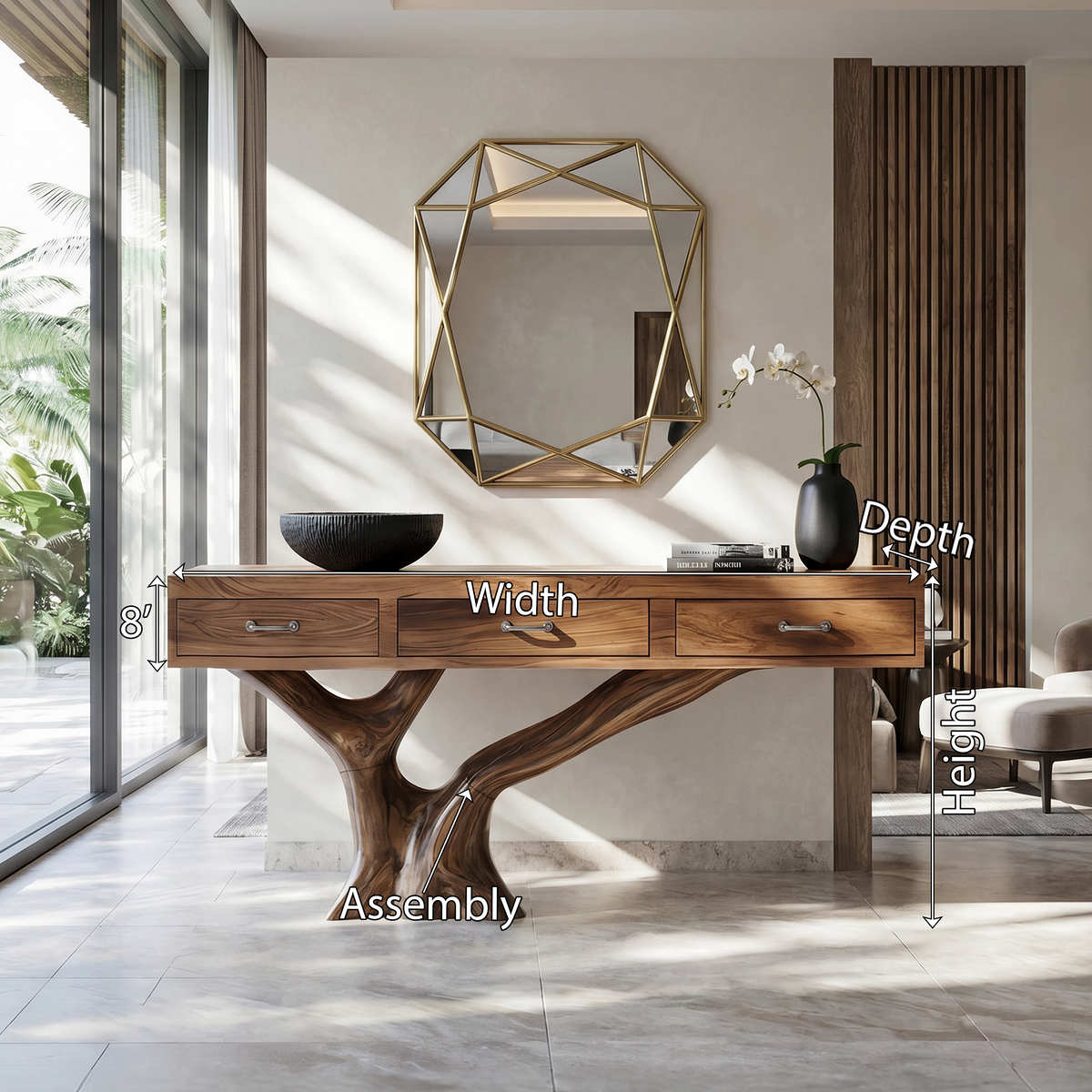 Farmhouse Live Edge Solid Wood Entryway Table - view 8