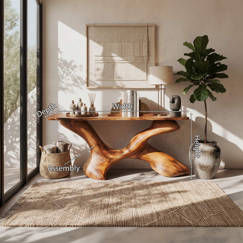 Mid-Century Solid Wood Foyer Console Table with Natural Knots - view 8