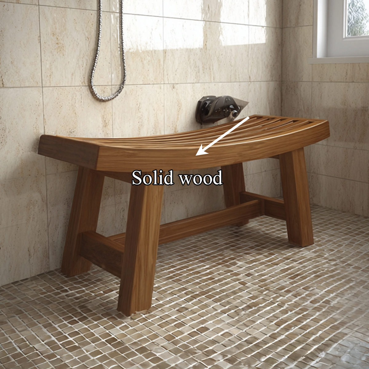 Mid-Century Solid Wood Spa Bench for Bathroom or Entryway - view 7
