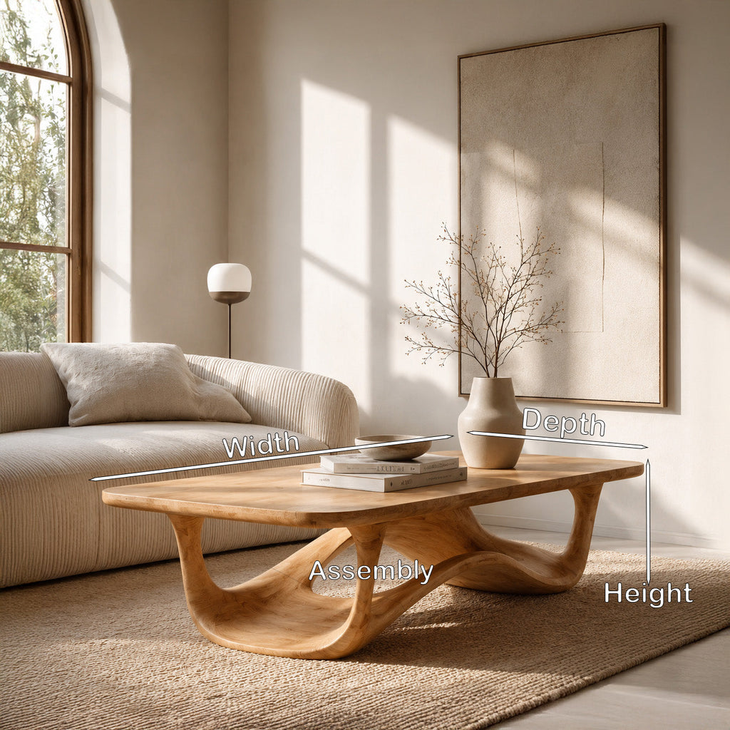 Sculptural Solid Wood Coffee Table with Curved Open Base - view 8