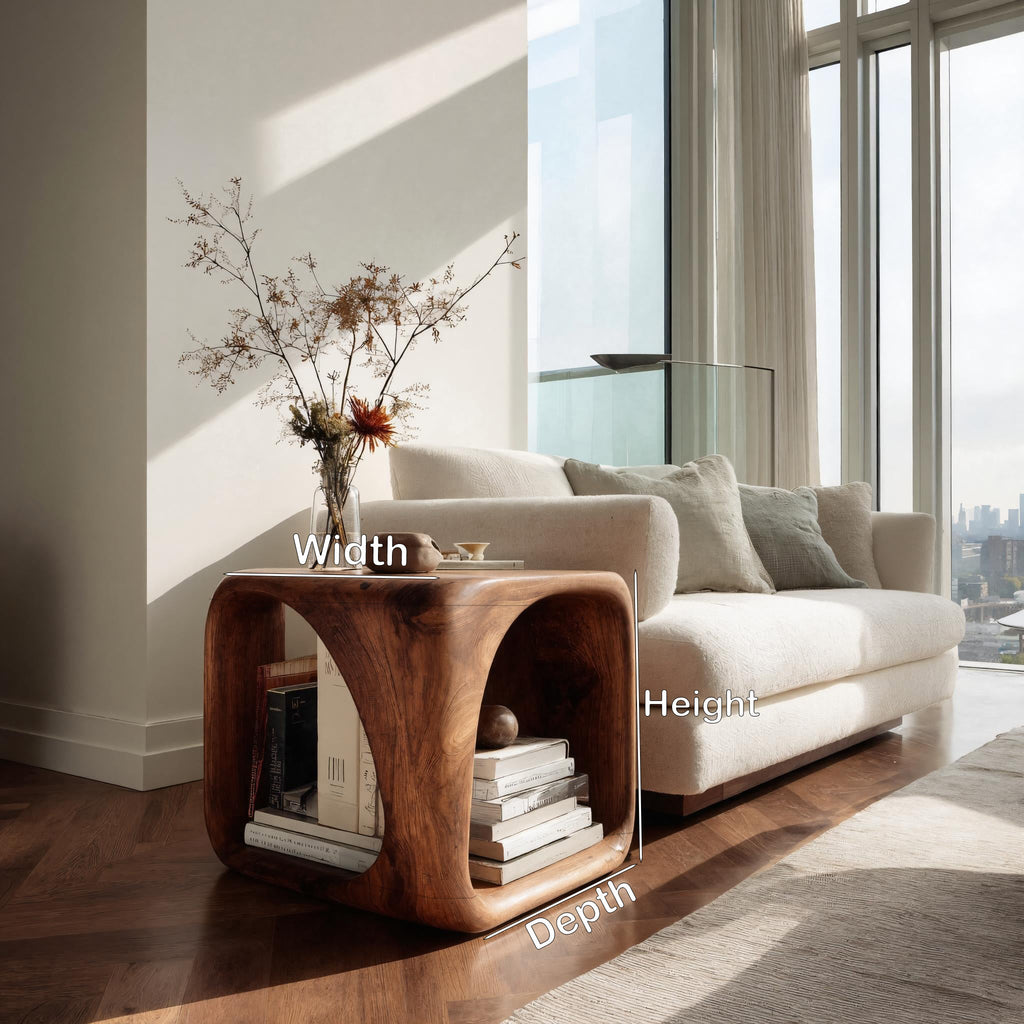 Solid Wood Waterfall Side Table with Open Hollow Center - view 8