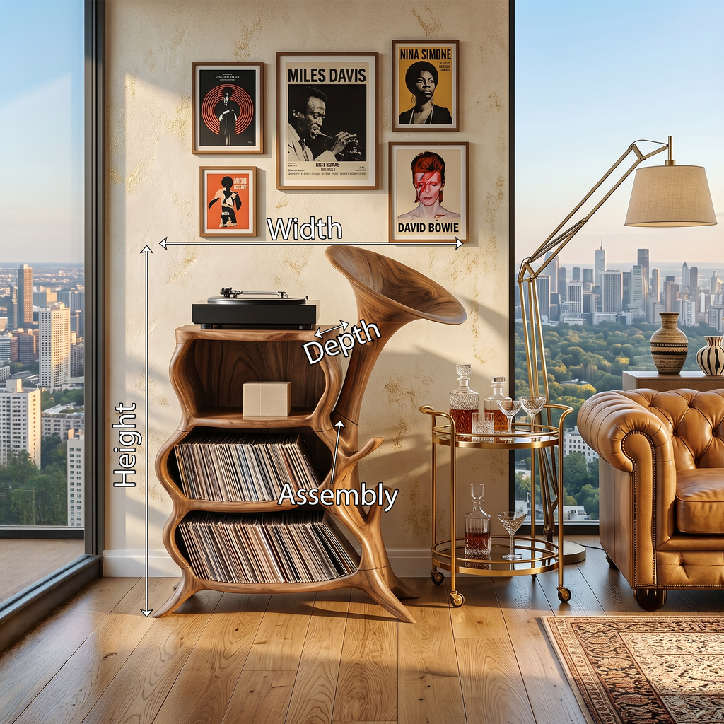 Hardwood Record Player Stand with Minimalist Cube Profile - view 8