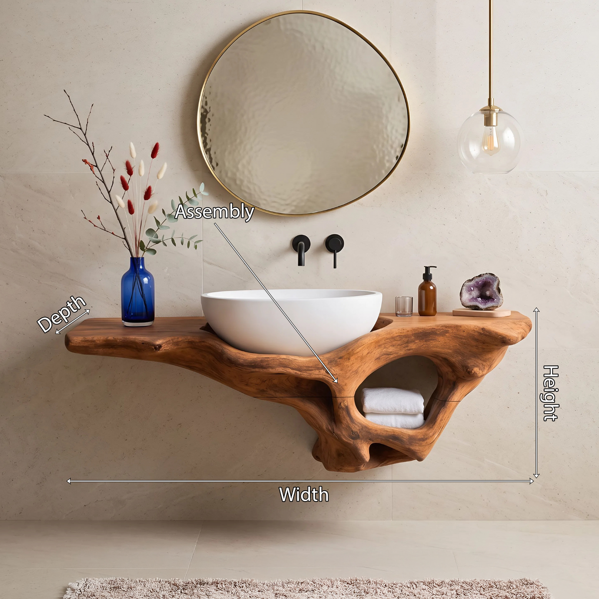 Mid-Century Live Edge Solid Wood Bathroom Vanity Shelf - view 8