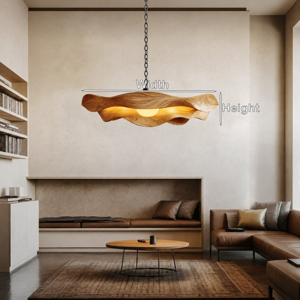 Modern Sculptural Solid Wood Pendant Light with Flowing Contours - view 8