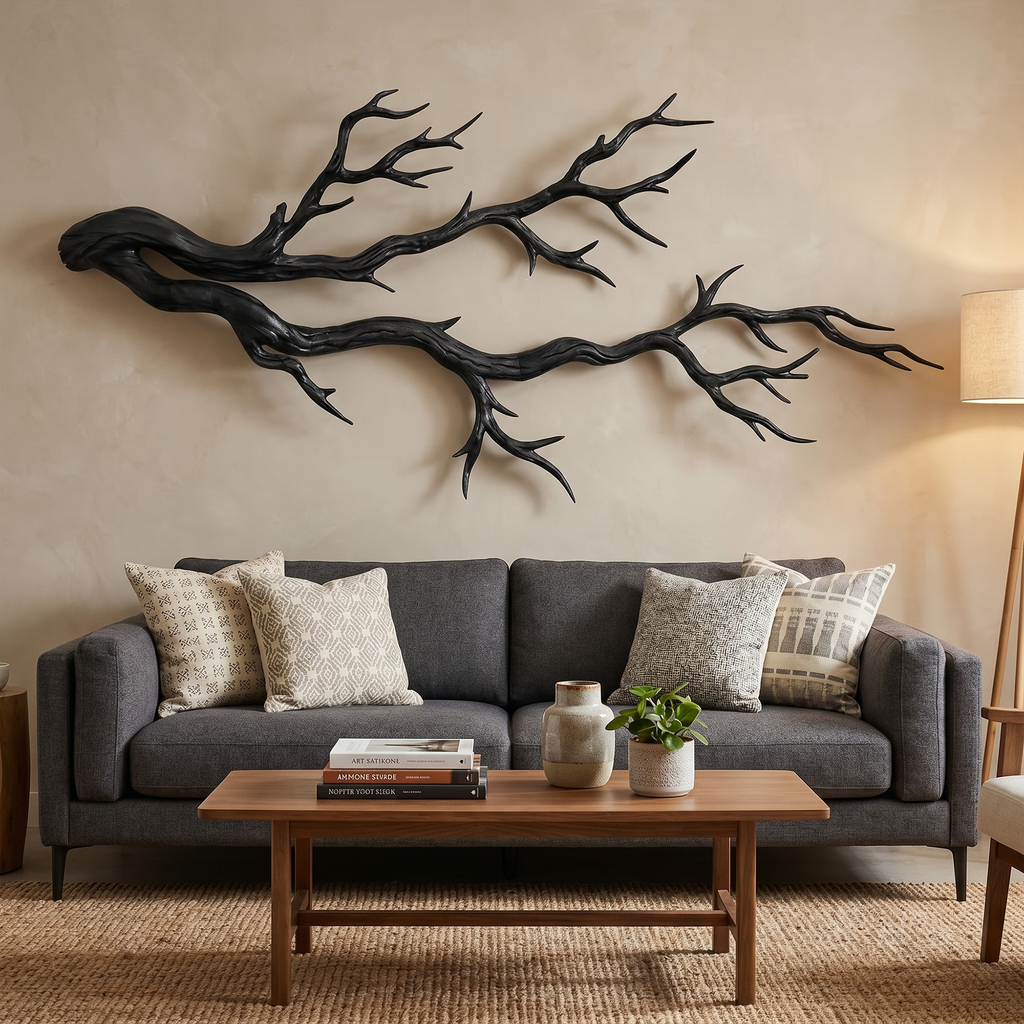 Twisted Tree Root Solid Wood Wall Sculpture, Organic Modern in Black finish