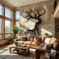 Modern Tree Branch Wood Wall Sculpture for Living Room in Black finish