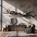 Natural Tree Root Solid Wood Wall Sculpture with Vine Form in Black finish