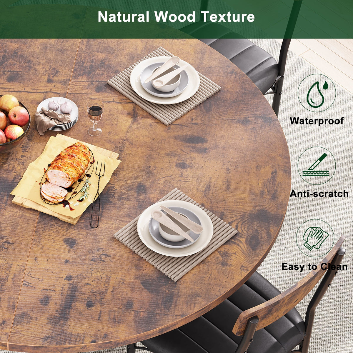 Hijob 47 Inch Rustic Round Dining Table, Circle Dining Table for Dining Room, Home(Only Table)