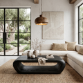 Organic Solid Wood Coffee Table with Built-In Open Storage in Black finish