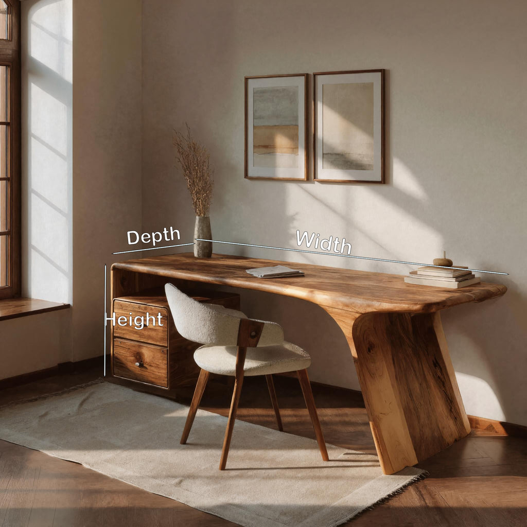 Solid Wood Desk with Drawers and Curved Sculptural Base - view 8