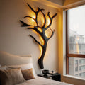 Handcrafted Wood Tree Branch Wall Lamp with Integrated Lighting in Black finish