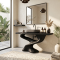 Live Edge Solid Wood Bathroom Vanity for Farmhouse or Modern Baths in Black finish