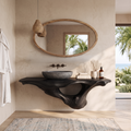 Live Edge Solid Wood Bathroom Vanity Shelf with PU Finish in Black finish