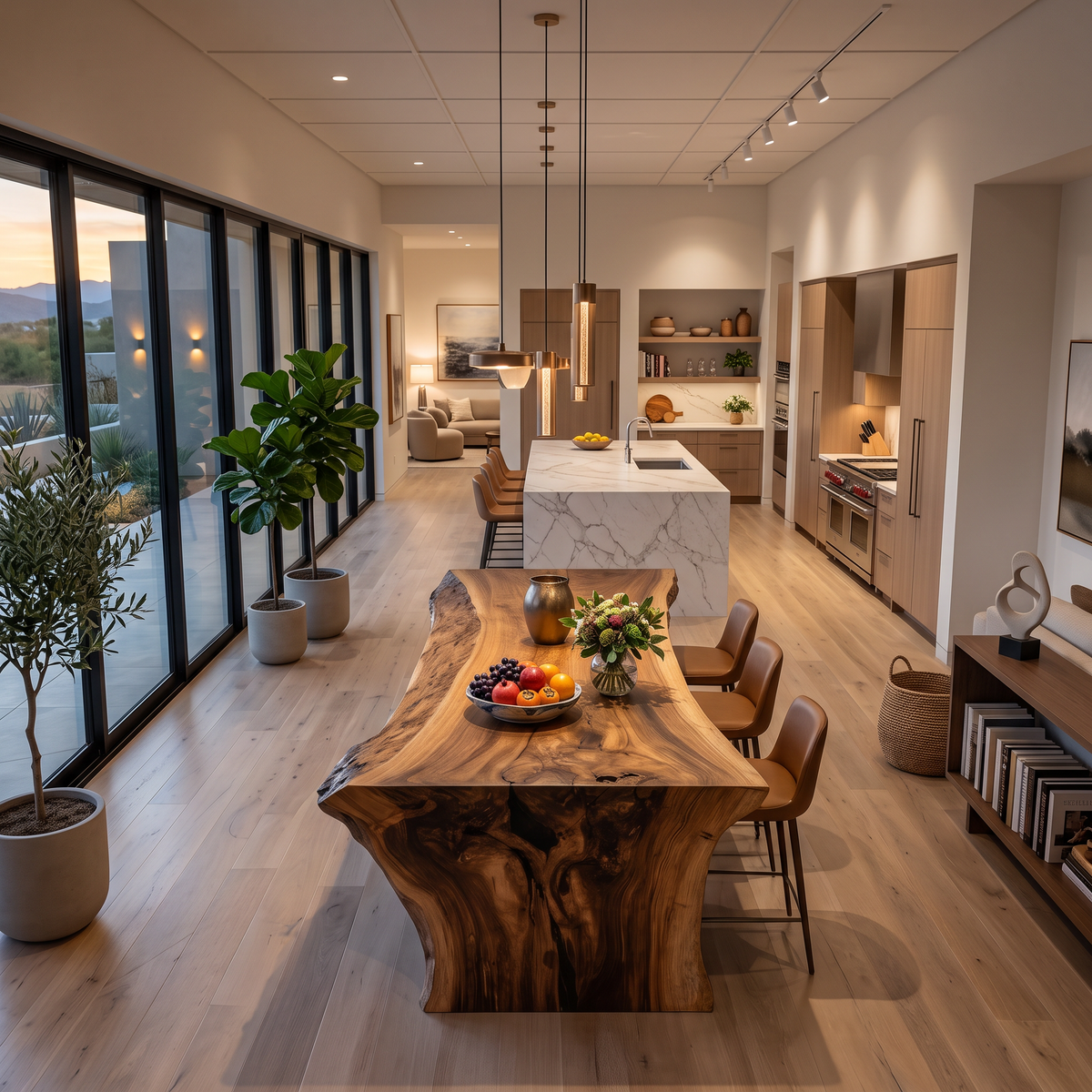 Modern Live Edge Solid Wood Dining Table with Monolithic Base - view 2