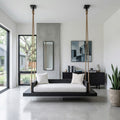 Solid Wood Hanging Ceiling Swing Seat with Natural Edge in Black finish