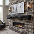 Live Edge Solid Wood Mantel Shelf for Fireplace or Entryway in Black finish