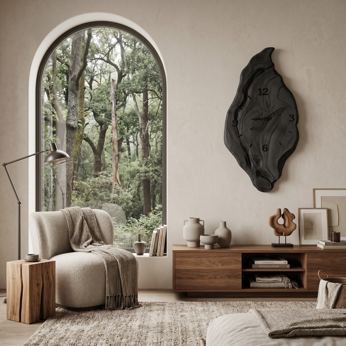 Rustic Live Edge Solid Wood Wall Clock for Bedroom Walls in Black finish