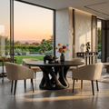 Solid Wood Round Dining Table with Intertwined Sculptural Pedestal in Black finish