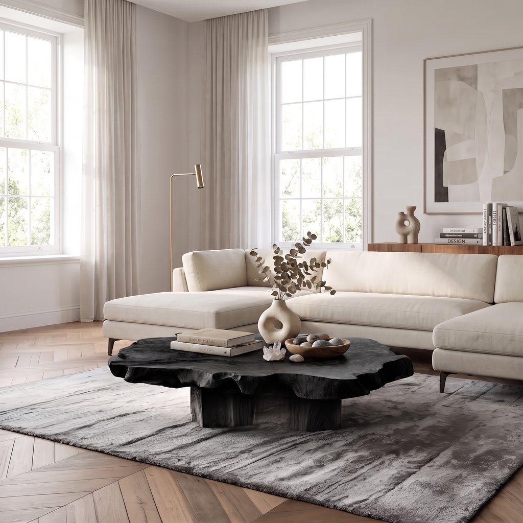 Handcrafted Solid Wood Coffee Table with Low Classic Profile in Black finish