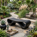 Curved Loop Solid Wood Outdoor Bench for Garden and Patio in Black finish