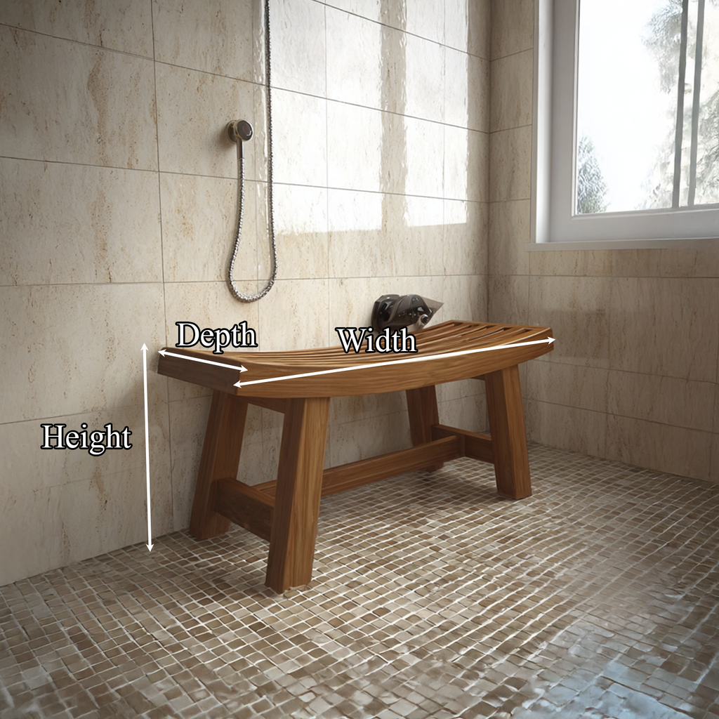 Mid-Century Solid Wood Spa Bench for Bathroom or Entryway - view 8