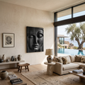 Carved Solid Wood Buddha Face Wall Art Panels in Black finish