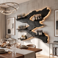 Handcrafted Monkeypod Wine Wall Rack for Kitchen and Home Bar in Black finish