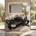 Floating Solid Wood Bathroom Vanity Shelf with Minimal Profile in Black finish