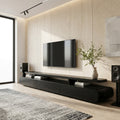 Low Profile Solid Wood TV Stand with Rounded Edges in Black finish