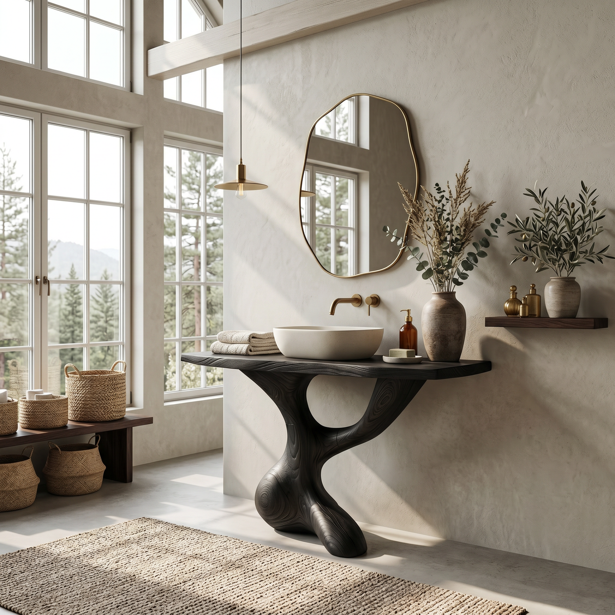 Handcrafted Solid Wood Bathroom Vanity with Minimalist Lines in Black finish