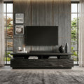 Solid Wood TV Stand with Wave Carved Storage Cabinets in Black finish