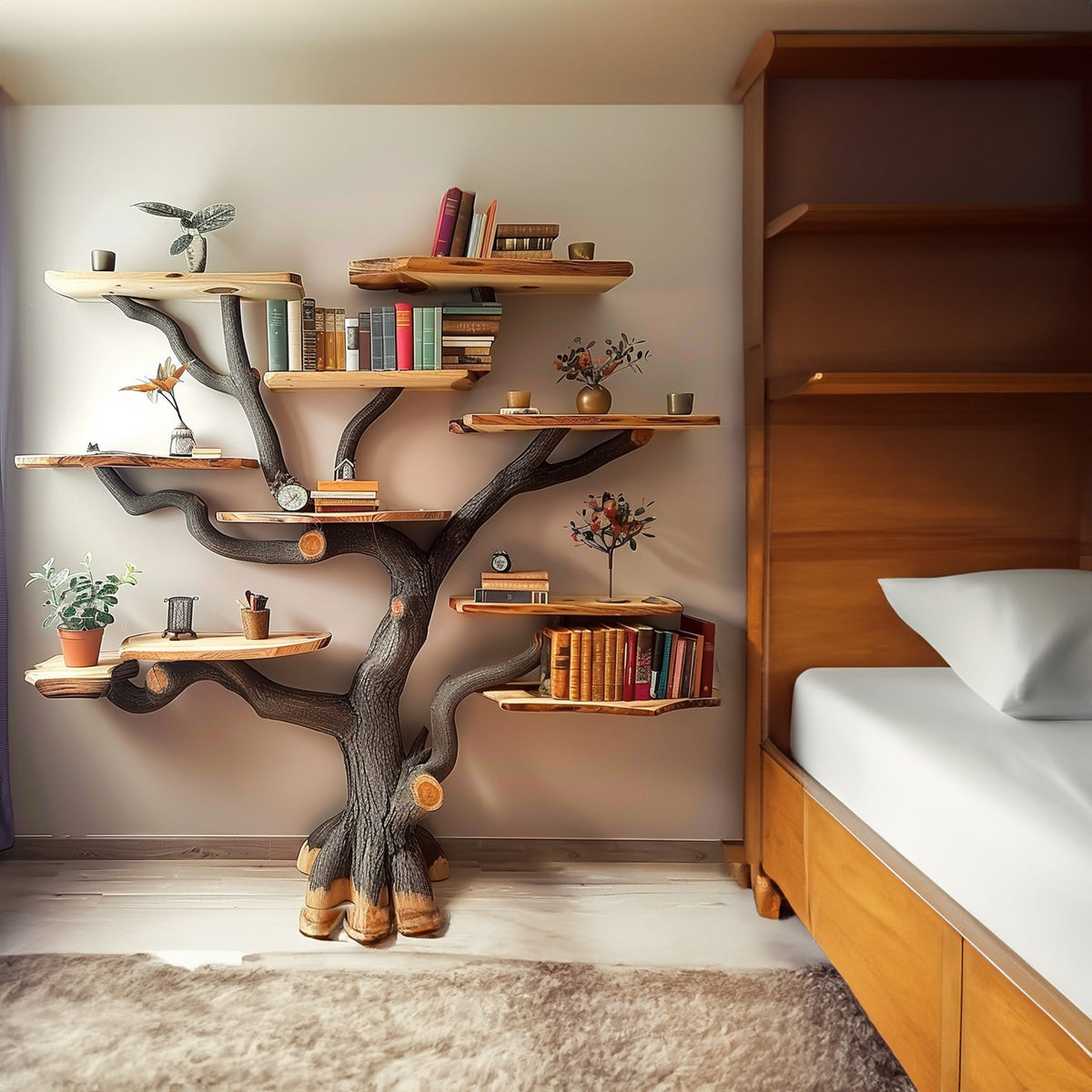 Wide Tree Branch Floating Bookshelf in Dark Brown, 84 x 72 Inch - view 3