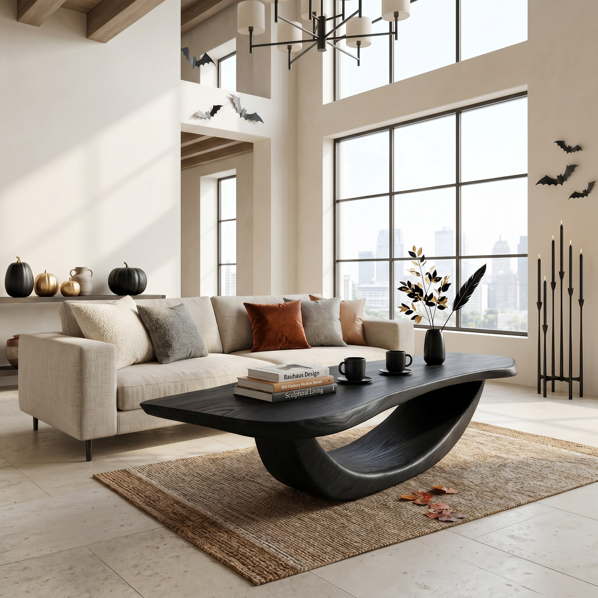 Farmhouse Live Edge Solid Wood Coffee Table with Rustic Finish in Black finish