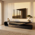 Minimalist Solid Wood TV Console with Drawers and Curved Frame in Black finish