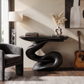 Handcrafted Live Edge Solid Wood Accent Console Table in Black finish