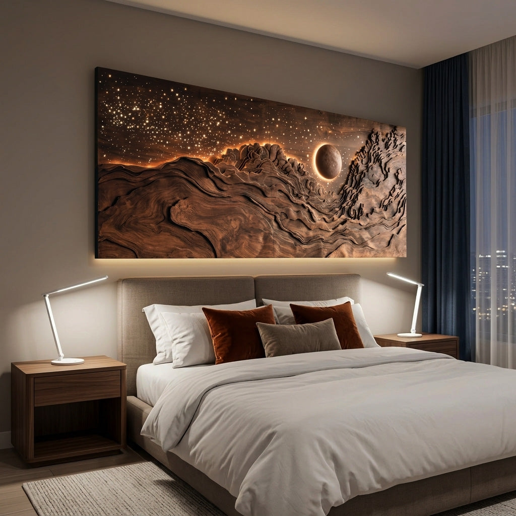 Hand-Carved Solid Wood Eclipse Wall Art with LED Backlight - view 3