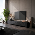 Floating Live Edge TV Console with Open Shelving in Black finish
