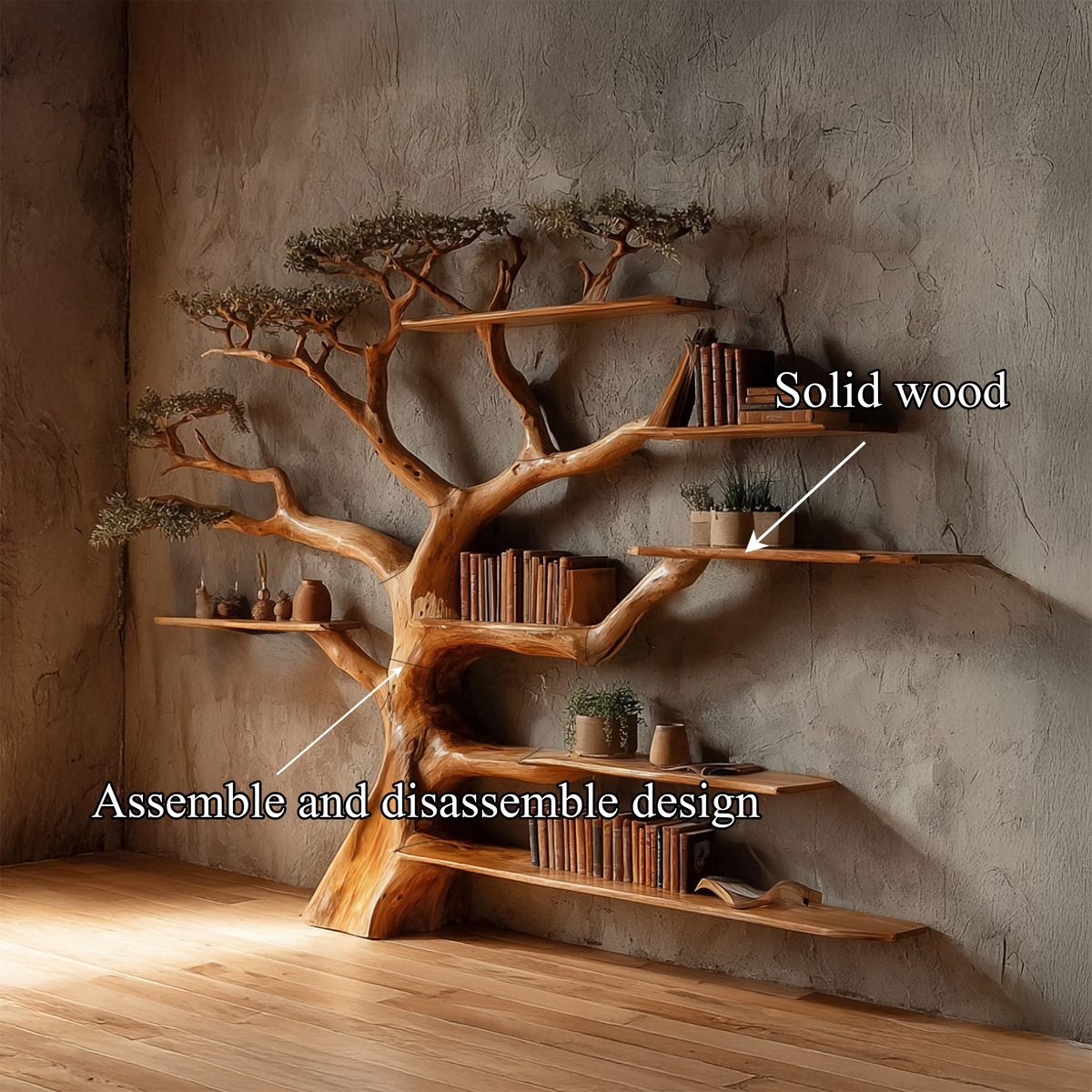 Rustic Tree Branch Bookshelf for Living Room and Library Walls - view 6